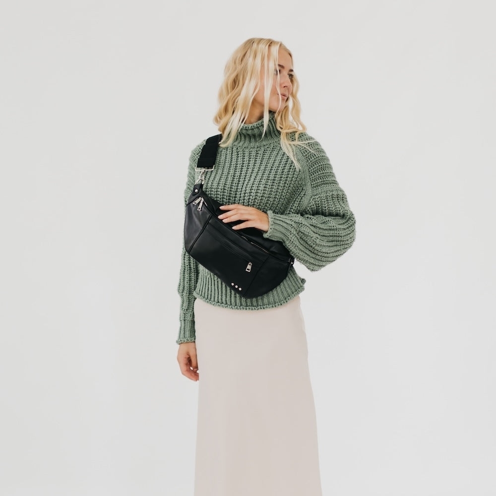 Pretty Simple Women's Marley Matte Black Oversized Bum Bag - Picture 4 of 5